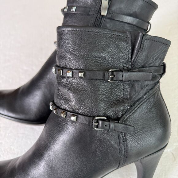 Size 40 / 9 - 9.5 - Ecco Shape Stiletto 75 Sleek Black Leather Booties Studded - Picture 4 of 10
